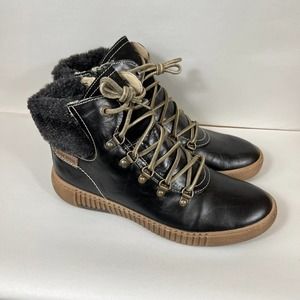 Josef Seibel Women's Casual Flatform Faux Fur Wool Lace Up Boot Black Size 9.5